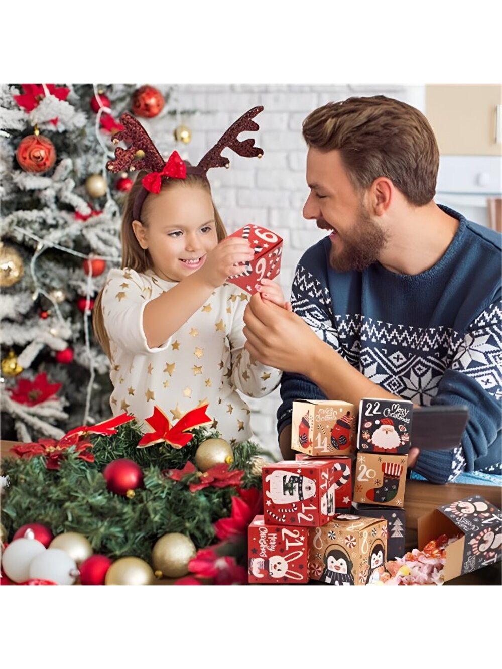 Christmas Advent Calendar Boxes , 24 Days Kraft Paper Advent Countdown Gift Box